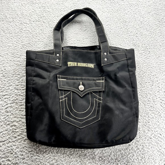 True Religion Handbags - True Religion Black Canvas Tote Logo Bag Lightweight